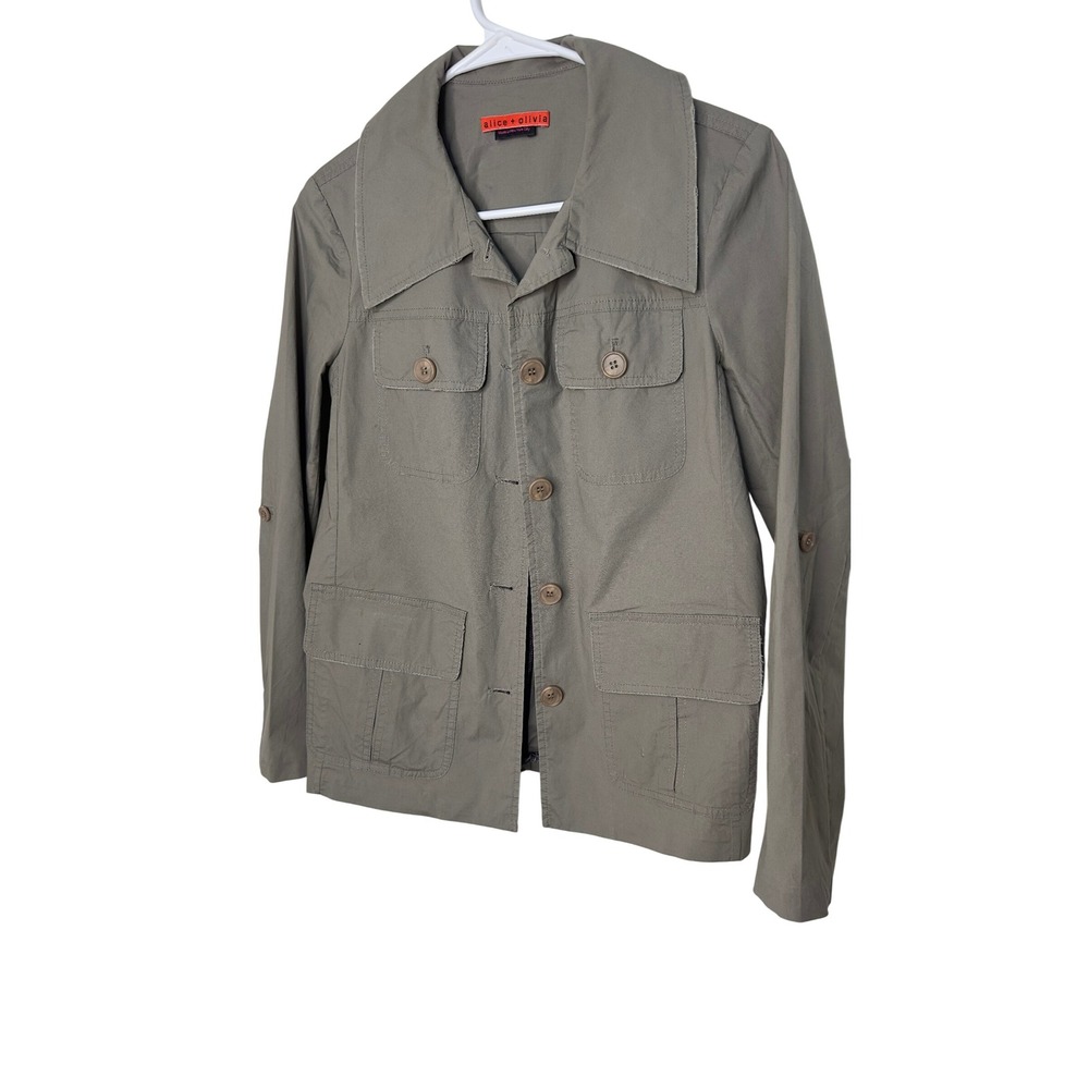 Alice + Olivia Women's Olive Green Long Sleeve‎ Button Down Utility Jacket sz S